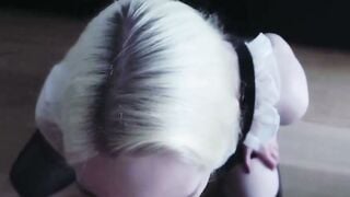 Blonde Maid Deepthroats Cock Until Creampied In White Panties