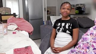 Petite Ebony Teen Sucks Big Cock & Rides Raw in Amateur Casting