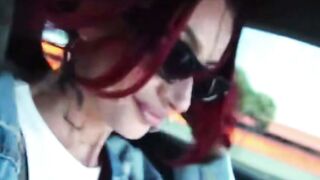 Tattooed Redhead Deepthroats Thick Cock in Private Jet
