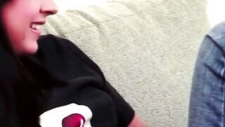 Blonde Stepsister Sucks Cock And Fingers Tight Pussy On Couch POV