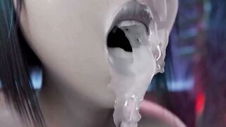 Blue Hair Elf Girl Deepthroats Two Cocks in 3D Hentai Creampie Threesome