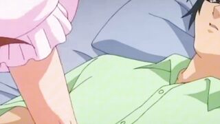 Hentai Redhead in Pink Lingerie Sucks Old Man Cock on Bed