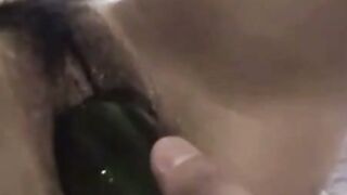 Amateur Asian Gapes Tight Pussy with Glass Bottle