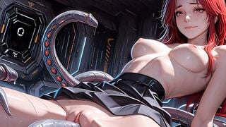 Redhead Anime Girl Squeezed By Mechanical Tentacles In Sci-Fi Lab