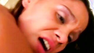 Young dark hair whore gets a warm load all over her butt