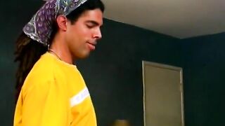 Young blonde licks men's huge cock, then he fucks her
