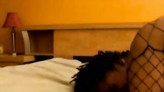 Huge ass black thot inside fishnets gets her soak twat plowed