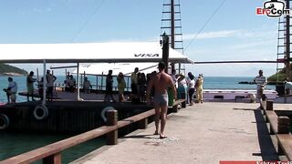 Big Boobed african haired bimbos fucks on a boat into an anal 3 way