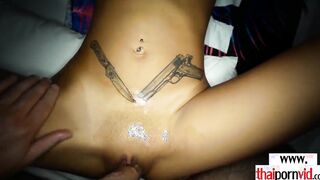 Thin amateur Thai teenie hooker Namtaan plowed rough after a shower