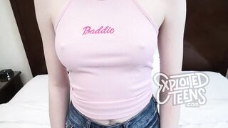 This redheaded teenie slobbers all over a fat penis