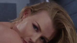 Slim blonde solo fucks machine