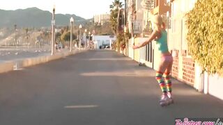 Twistys - Roller barely legal Heather Vandeven shows off her pigtails and socks