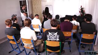 A widespread school girl at a erotic education lesson