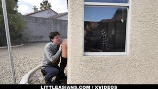Little chinese Pizza Delivery women (Ember Snow) Gets Stuck into the Window - TeamSkeet