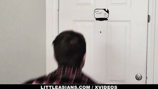 Little chinese Pizza Delivery women (Ember Snow) Gets Stuck into the Window - TeamSkeet