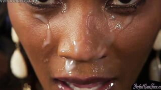 Big Tit black newbie facialized during debut