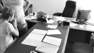 The boss fucks his small secretary on the office table and films it on concealed camera