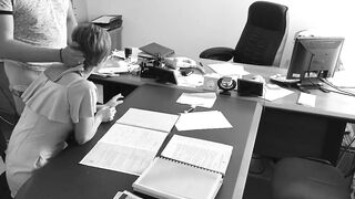 The boss fucks his small secretary on the office table and films it on concealed camera