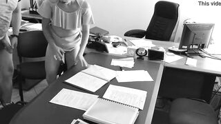 The boss fucks his small secretary on the office table and films it on concealed camera