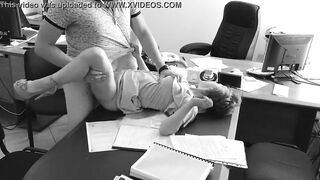 The boss fucks his small secretary on the office table and films it on concealed camera