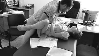 The boss fucks his small secretary on the office table and films it on concealed camera