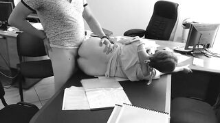 The boss fucks his small secretary on the office table and films it on concealed camera