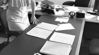 The boss fucks his small secretary on the office table and films it on concealed camera