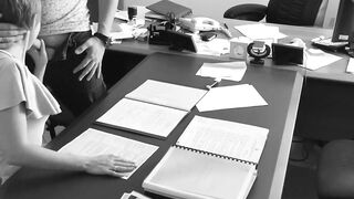 The boss fucks his small secretary on the office table and films it on concealed camera