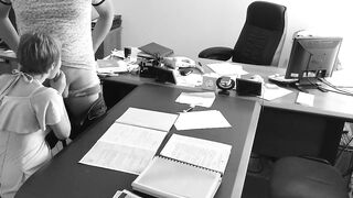 The boss fucks his small secretary on the office table and films it on concealed camera