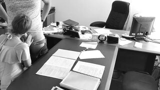 The boss fucks his small secretary on the office table and films it on concealed camera