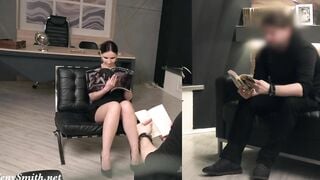Silence. Jeny Smith with no underwear showing off a man. Concealed camera office prank