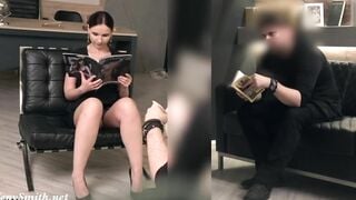 Silence. Jeny Smith with no underwear showing off a man. Concealed camera office prank