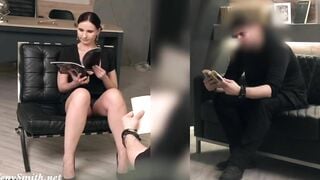 Silence. Jeny Smith with no underwear showing off a man. Concealed camera office prank