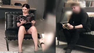 Silence. Jeny Smith with no underwear showing off a man. Concealed camera office prank
