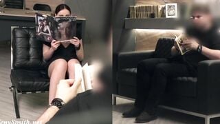 Silence. Jeny Smith with no underwear showing off a man. Concealed camera office prank