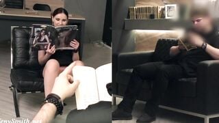 Silence. Jeny Smith with no underwear showing off a man. Concealed camera office prank
