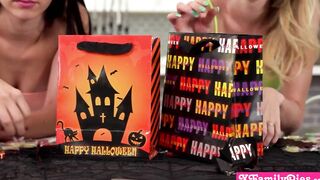 Halloween surprise from his stepsister Kyler Quinn and teenie gf Jazmin Luv