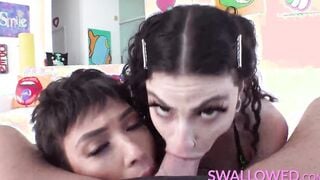 SWALLOWED Brooklyn Gray and Lydia Ebony gag over dick