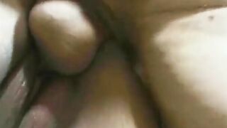 Bro fucks curvy dark hair doggy style, then pulls out to banged