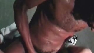 Blonde whore blows and fucks long african dick on a rooftop