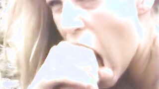 Tanned blonde and a guy are fucking on the beach