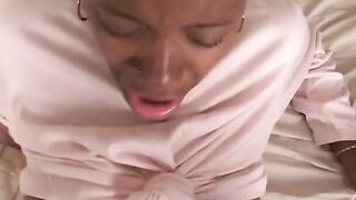 Little penis blowing ebony chick with fair hair gets polished