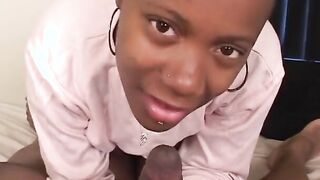 Little penis blowing ebony chick with fair hair gets polished