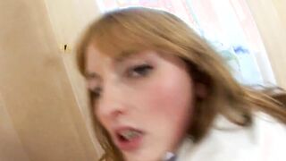 Russian teens Nadagda getting banged! into the butt on the couch