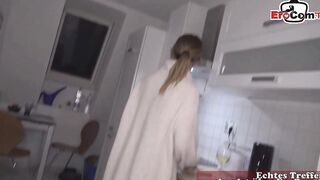 German amateur Mom with long breasts fucks inside kitchen pov