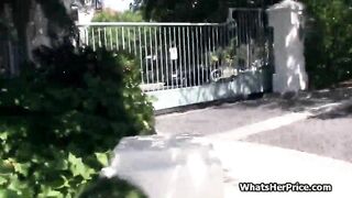Broke blonde riding penis outdoor for cash