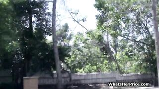 Broke blonde riding penis outdoor for cash