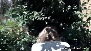 Broke blonde riding penis outdoor for cash