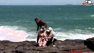 Big Titted blonde bimbo into an interracial outdoors anal 3some