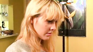 Angry blonde with long breasts turns guy's butt in a flaming mess